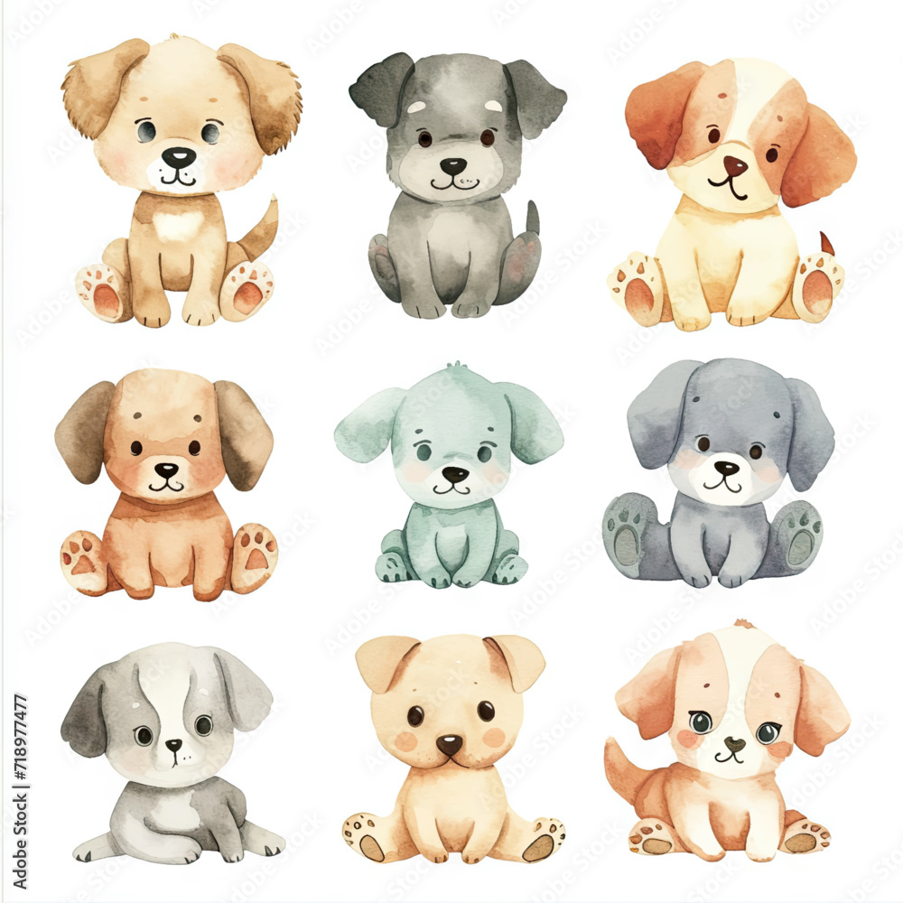 Vector hand drawn puppy collection Vector hand drawn puppy collection