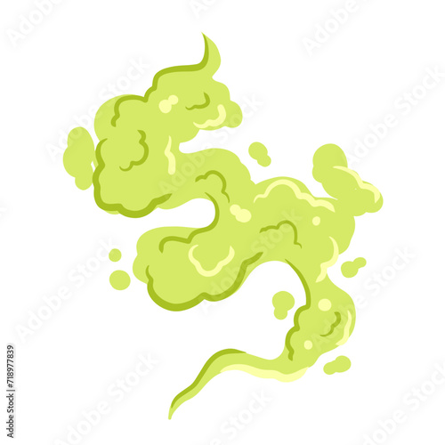 Fart and smell gas. Stinky cloud effect. Toxic cartoon breath. Scent funny smoke. Comic green wind isolated on white