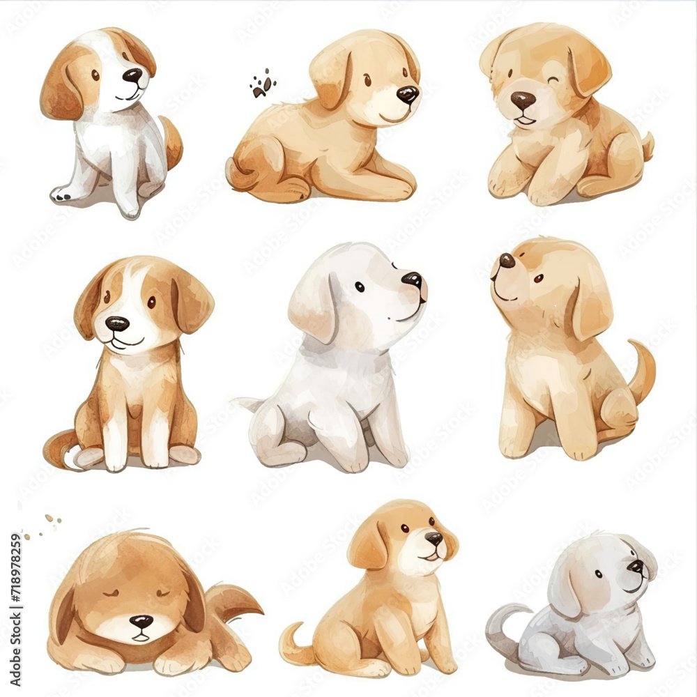 Vector hand drawn puppy collection Vector hand drawn puppy collection