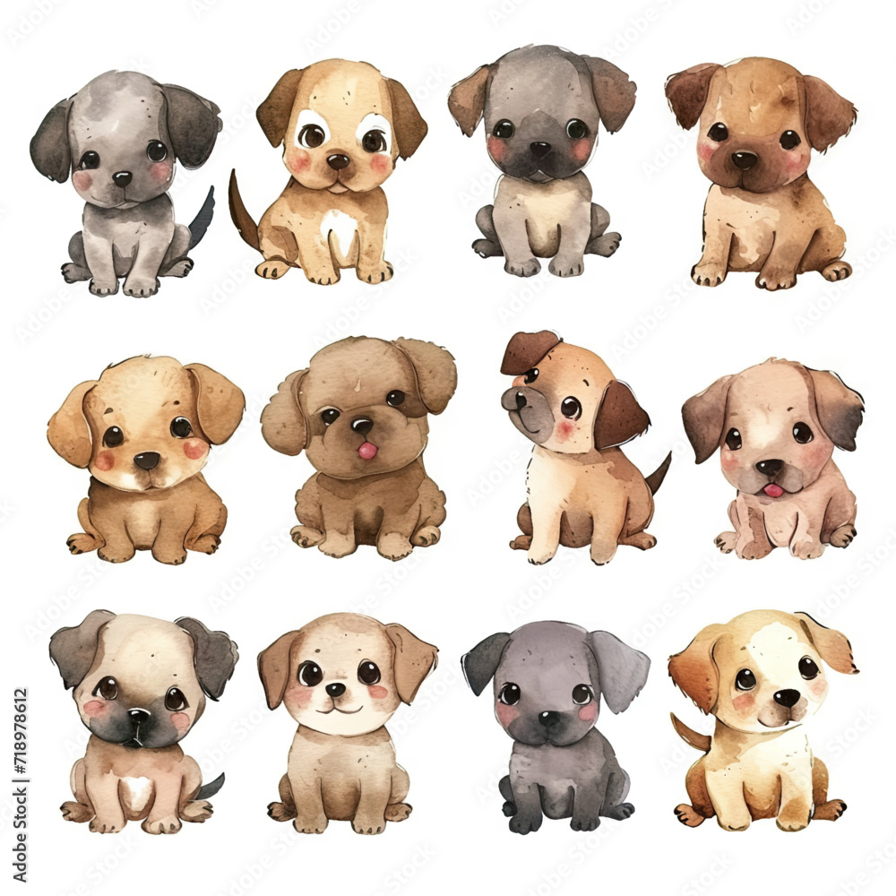 Vector hand drawn puppy collection Vector hand drawn puppy collection