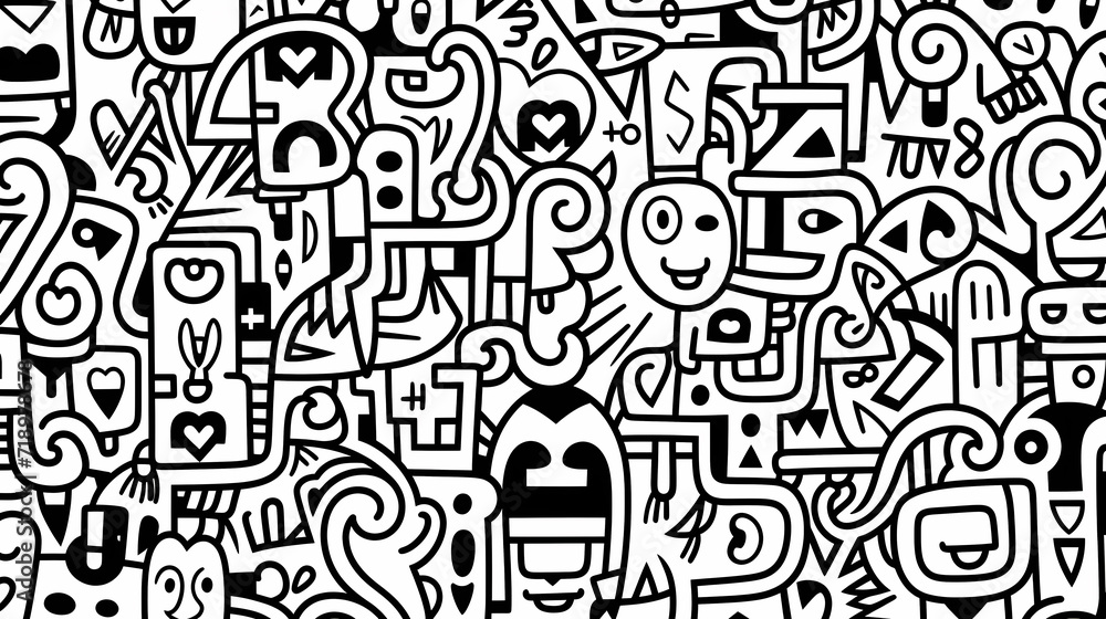 Funny doodle seamless pattern, artistic background Funny doodle seamless pattern, artistic background