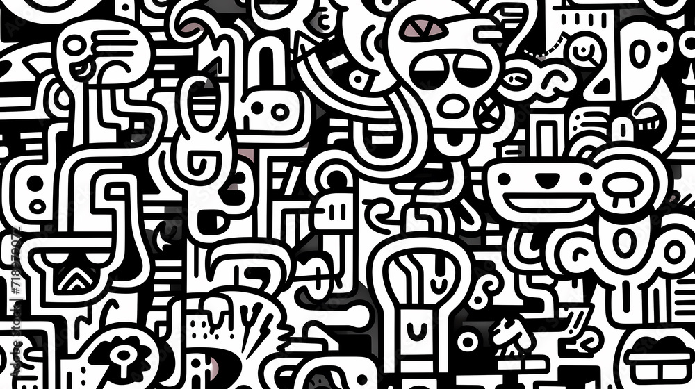 Funny doodle seamless pattern, artistic background Funny doodle seamless pattern, artistic background