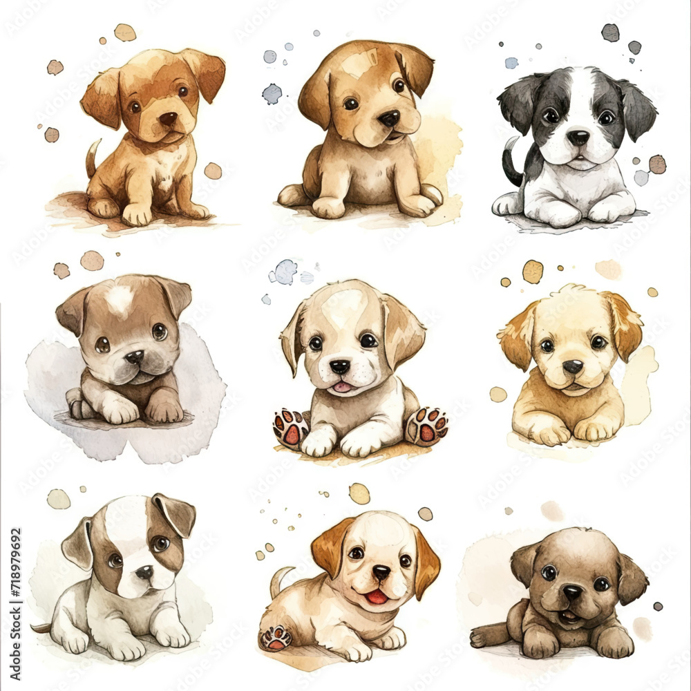 Vector hand drawn puppy collection Vector hand drawn puppy collection