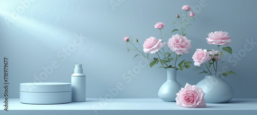 Romantic Beauty of Pink Floral Bouquet  Fresh Blossoms in a White Vase on a Wooden Table.