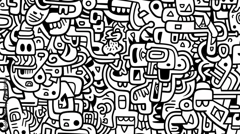 Funny doodle seamless pattern, artistic background