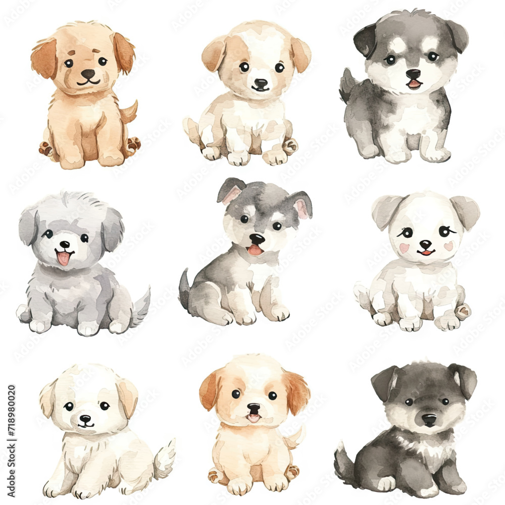 Vector hand drawn puppy collection Vector hand drawn puppy collection