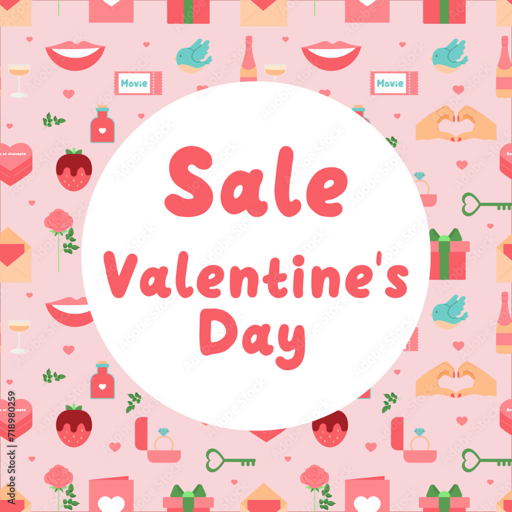 Happy Valentine's Day poster. Vector illustration. Special offer and sale. Flat style. Happy Valentine's Day poster. Vector illustration. Special offer and sale. Flat style.