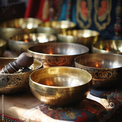 Tibetan singing bowls isolated image