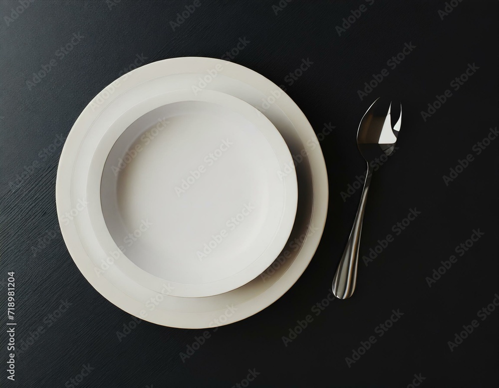 a white plate on a black background. top view