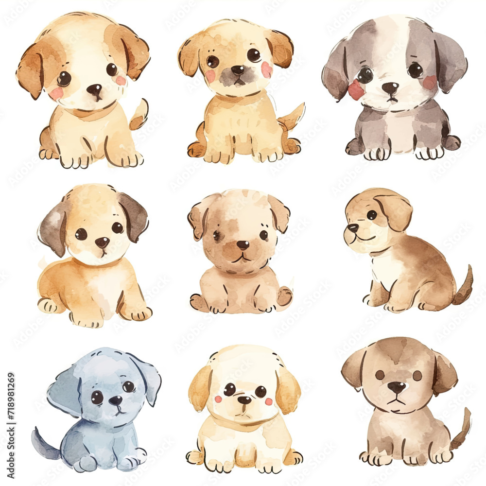 Vector hand drawn puppy collection Vector hand drawn puppy collection