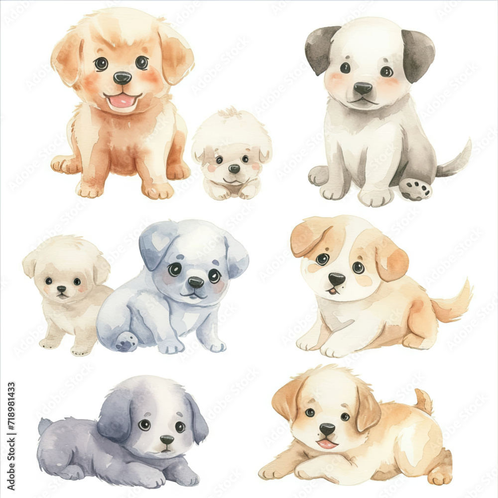 Vector hand drawn puppy collection Vector hand drawn puppy collection