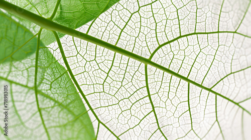 White leaf veins texture, intricate network of veins in a green leaf