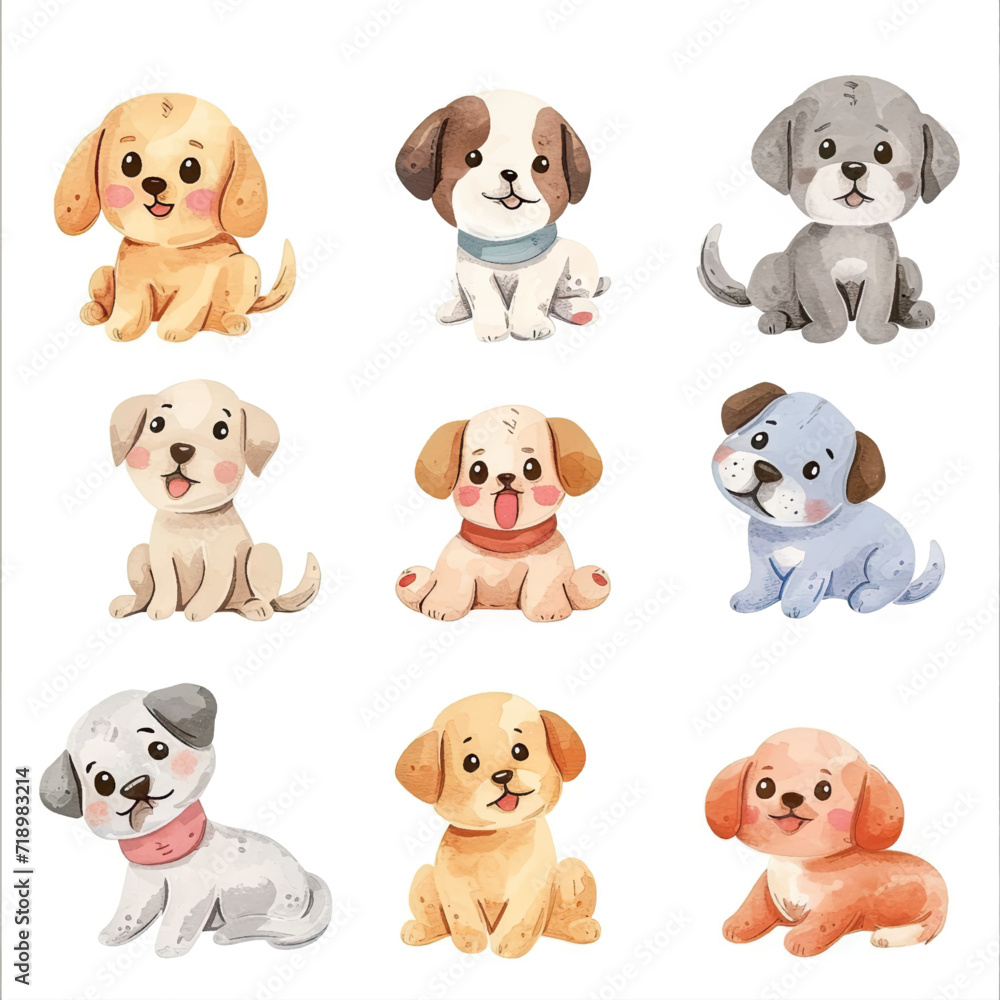 Obraz premium Vector hand drawn puppy collection