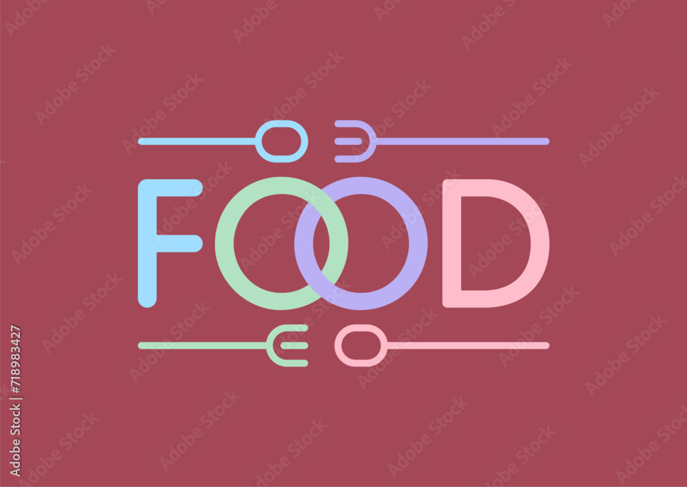 food logo. food concept. fork, spoon and food word food logo. food concept. fork, spoon and food word