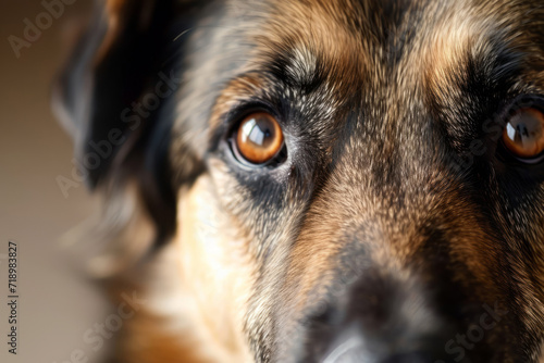 Dog's face with expressive eyes. Pets and lifestyle concept. Generative AI