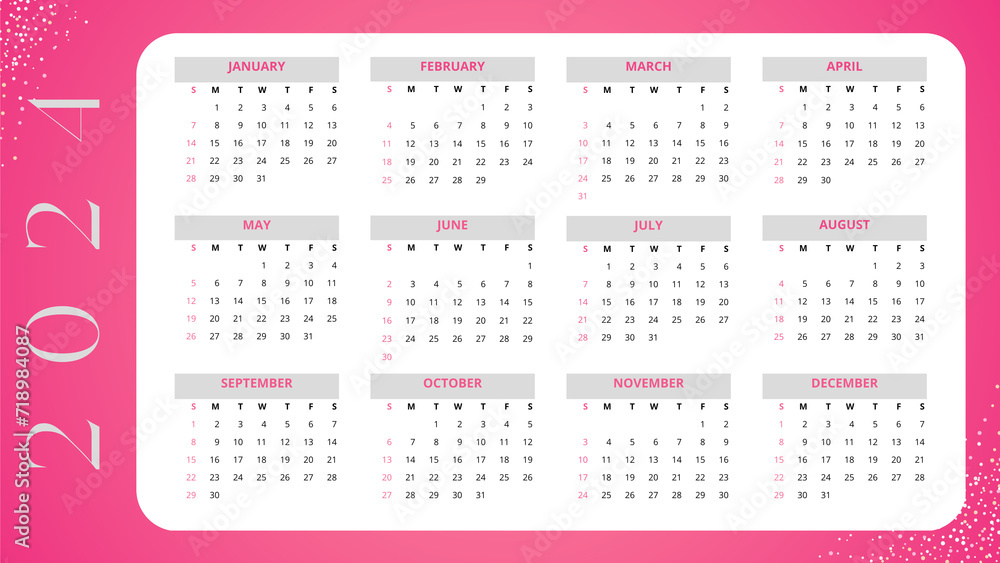 Simple desk calendar Layout for 2024 and 2025 years on pink and white background, desk calendar, wall calendar