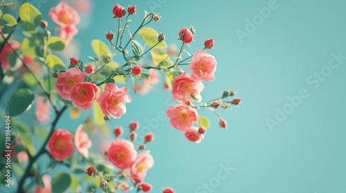 Beautiful spring border blooming rose bush