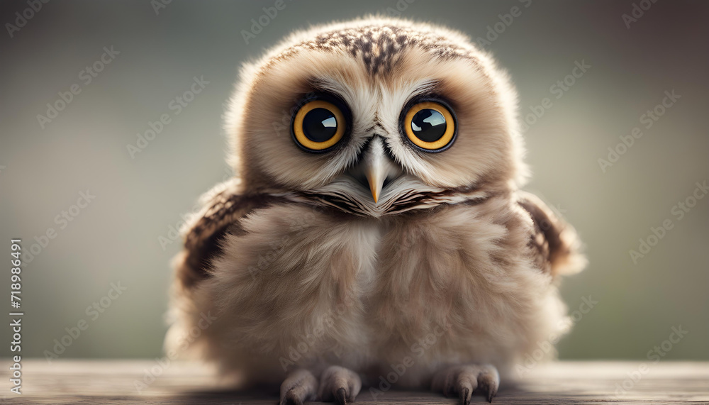 Chubby baby owl looking to camera. Chubby baby owl looking to camera.