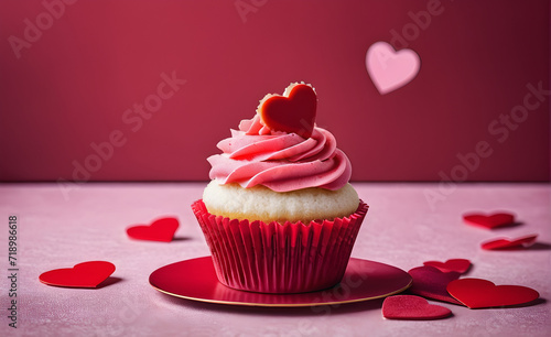 Valentine's Day concept. Cupcake heart-decorated. Generative AI