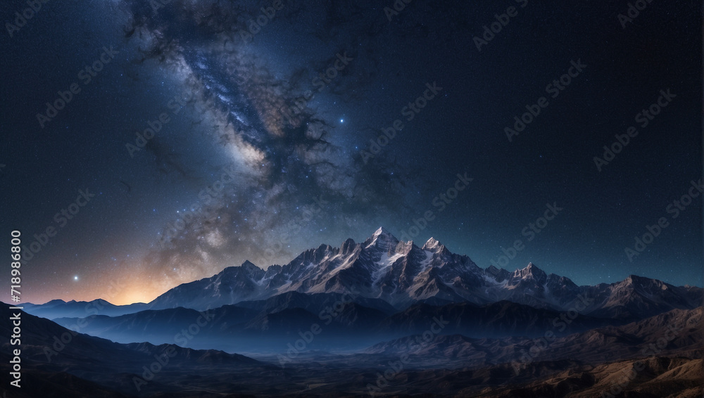 Space view from the mountain, cosmic background Space view from the mountain, cosmic background