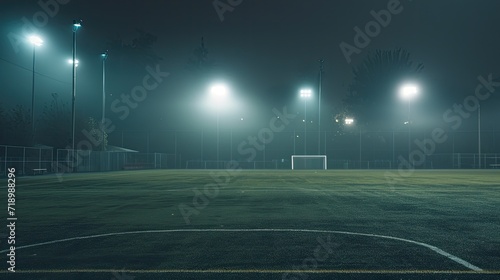 Soccer field at night in lights and flashes. Concept of outdoot sport, soccer, championship, match, game space. photo
