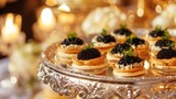 a gastronomic display of black caviar on a plate, creating an enticing and sophisticated catering food setting