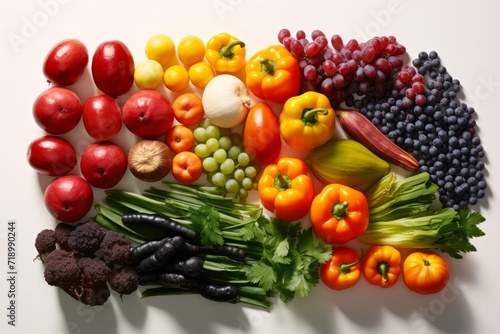 Variety fresh of organic fruits and vegetables rainbow colors