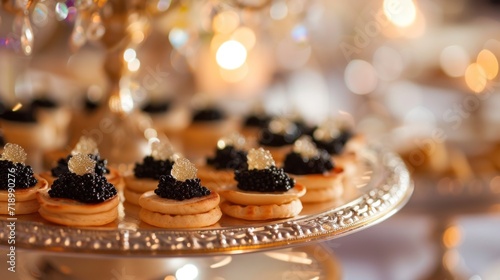 black caviar arranged flawlessly on a plate  creating a visually pleasing and refined catering food setting