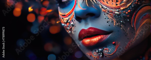Amazing colourful make-up on beautiful young woman. Make-up for carnival or parade. © Daniela