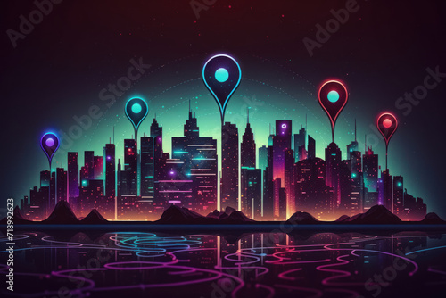 Gps navigator icon over city abstract background. Generative ai.