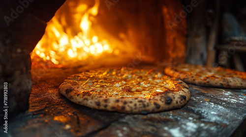 Picture of a freshly baked pizza on a wooden table, echoing the nostalgic. Generative Ai