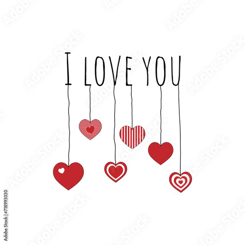I love you - Schriftzug in englischer Sprache - Ich liebe dich. Liebesbotschaft mit rot-weißen Herzen.