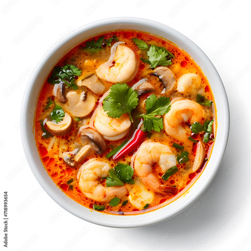Thai food. Tom yam soup top view isolated on white Thai food. Tom yam soup top view isolated on white