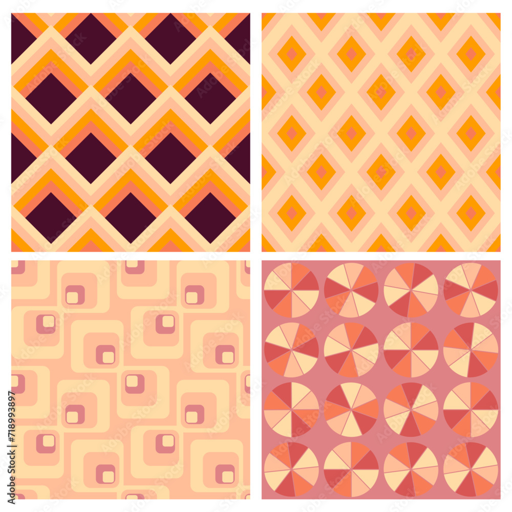 Set of vector geometric seamless patterns, groovy vibes of 70s, psychedelic Pattern designs, Disco Inspired, Iconic Aesthetics Set of vector geometric seamless patterns, groovy vibes of 70s, psychedelic Pattern designs, Disco Inspired, Iconic Aesthetics
