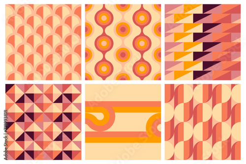 Set of vector geometric seamless patterns, groovy vibes of 70s, psychedelic Pattern designs, Disco Inspired, Iconic Aesthetics