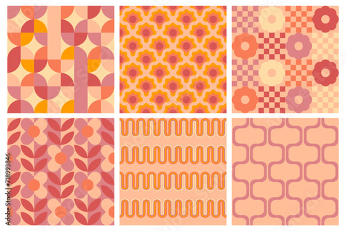 Set of vector geometric seamless patterns, groovy vibes of 70s, psychedelic Pattern designs, Disco Inspired, Iconic Aesthetics