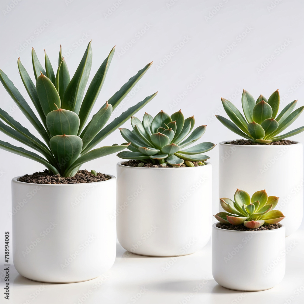 Cactus four potted plants of varying sizes. ai generative Cactus four potted plants of varying sizes. ai generative