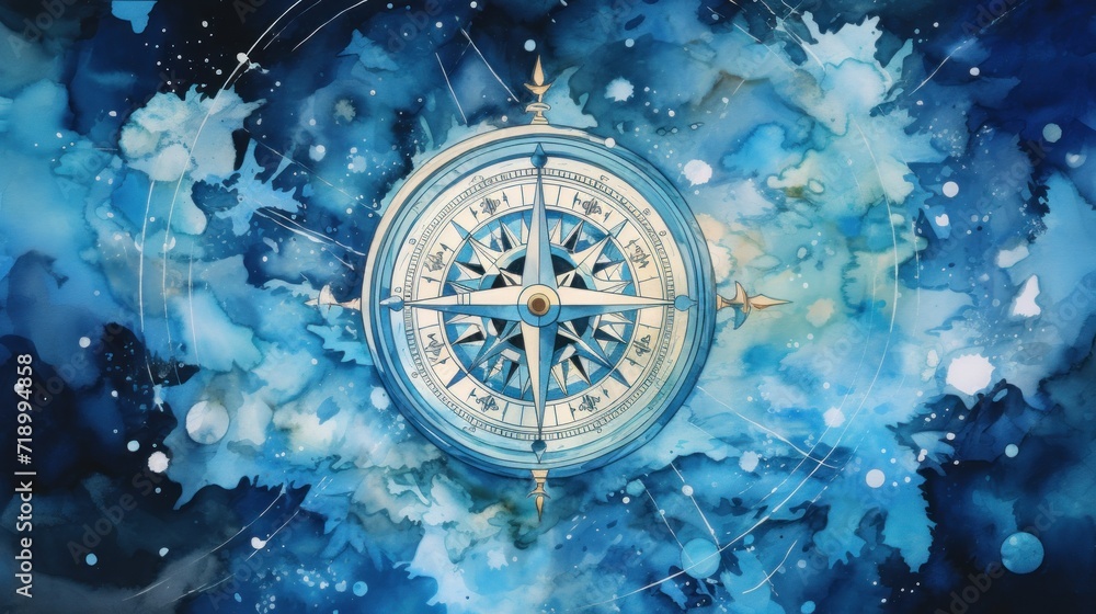 compass rose and compass watercolor