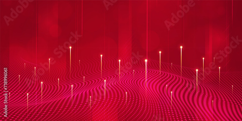 Digital technology futuristic internet network connection red background, abstract cloud cyber information communication, Ai big data science, innovation future tech, line dot illustration vector 3d