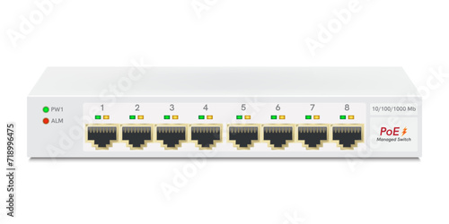 The ethernet switch for mounting with 10 ports, Gigabit Port. Network and ethernet cable with network switch. RJ45 Modular plugs for solid Cat5, Cat5e, CAT6 Ethernet Cable connecters.