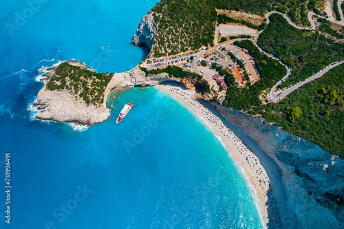 Porto Katsiki beach, view from above. Greece. Drone.
