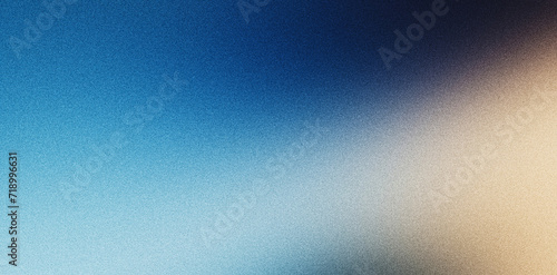 Dark blue beige grainy gradient background glowing light dark backdrop, noise texture effect banner header poster design photo