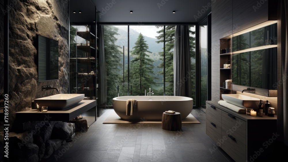 Modern bathroom in the nature. Luxury architecture Modern bathroom in the nature. Luxury architecture