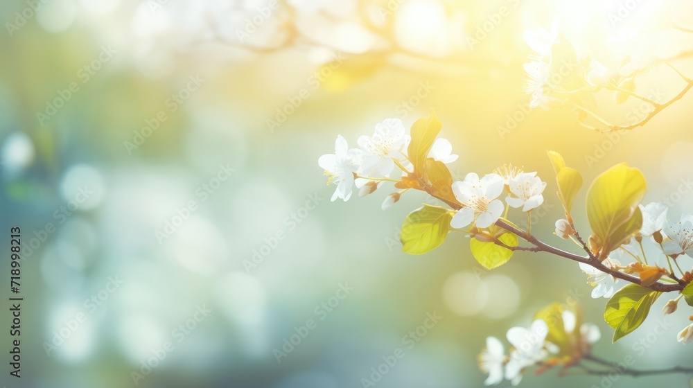 Spring abstract green background with flowering tree branches Spring abstract green background with flowering tree branches