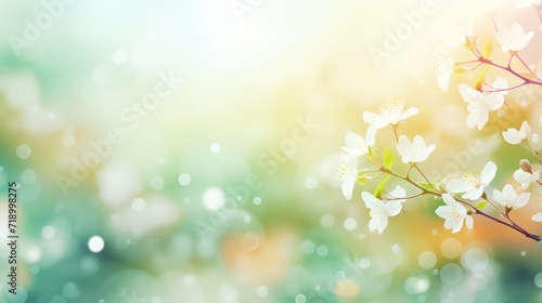 Spring abstract green background with flowering tree branches