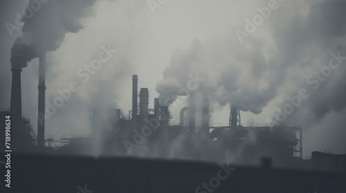 Industry plant landscape with smoke smog emissions. Bad ecology cocnept. Generative AI © AngrySun