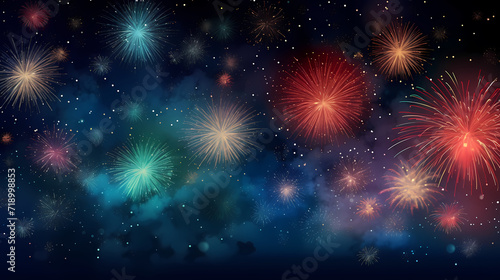 Beautiful fireworks background at night for holiday decoration © Derby