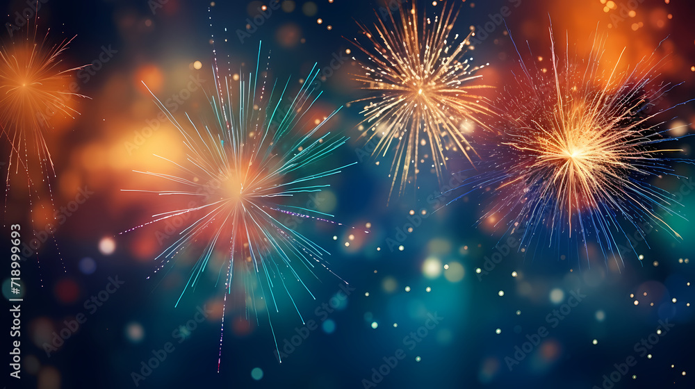 Fototapeta premium Beautiful fireworks background at night for holiday decoration