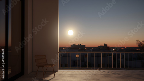 a full moon sitting on a balcony