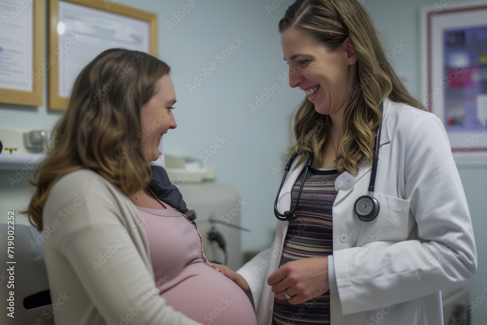 woman doctor examining pregnant patient with smile woman doctor examining pregnant patient with smile